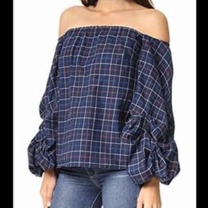 NWT Petersyn Hannah Voluminous Off-The-Shoulder Plaid Top